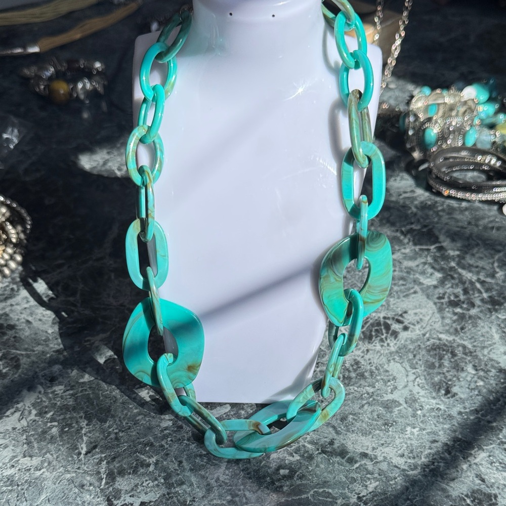 Turquoise Chain Link Statement Necklace - Women Jewelry